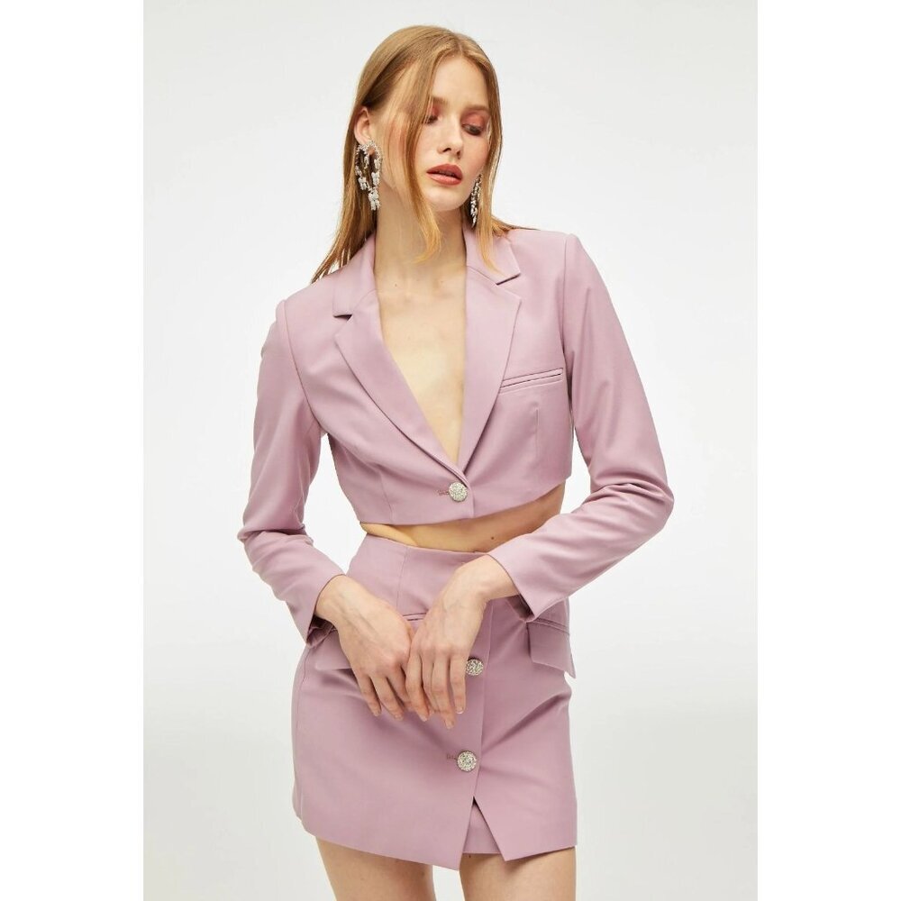 NWT Nana Jacqueline Stella Cropped Blazer Diamond Crystal Single‎ Button Purple